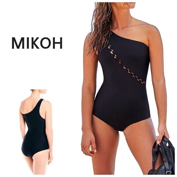 New. MIKOH black one shoulder one piece swimsuit. Small. Retails $234 - Picture 1 of 9